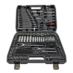IRONVOLT 218-piece tool set including screwdrivers, wrenches, and pliers arranged in a sturdy storage case for home and professional use.