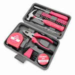 IRONVOLT pink 24-piece small girls' tool kit with various tools and accessories for young DIY enthusiasts.