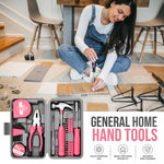 IRONVOLT 24-piece pink small tool kit for girls, includes various hand tools in a compact case, perfect for beginners.