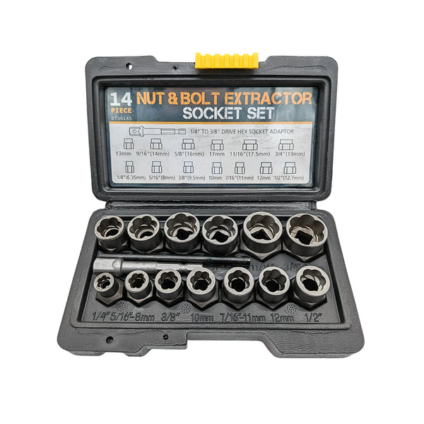 IRONVOLT 14-piece lug nut remover set with various tools, designed for removing stubborn lug nuts on vehicles.