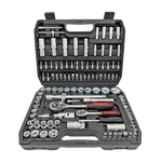 IRONVOLT 108-piece tool set with various hand tools including wrenches, screwdrivers, and pliers arranged in a organized case.