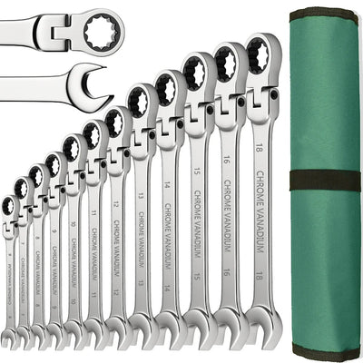 IRNOVOLT ratchet spanner wrench set with adjustable sizes from 8mm to 22mm, featuring ergonomic handles and durable construction.