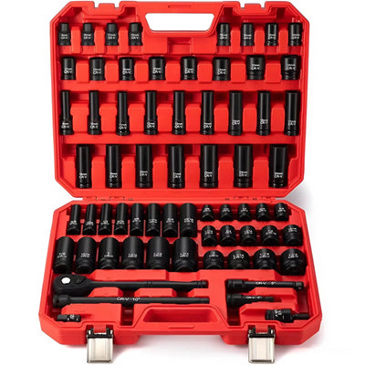Set of IRONVOLT Drive 66PCS Deep Impact Socket Set with various socket sizes arranged on a white background